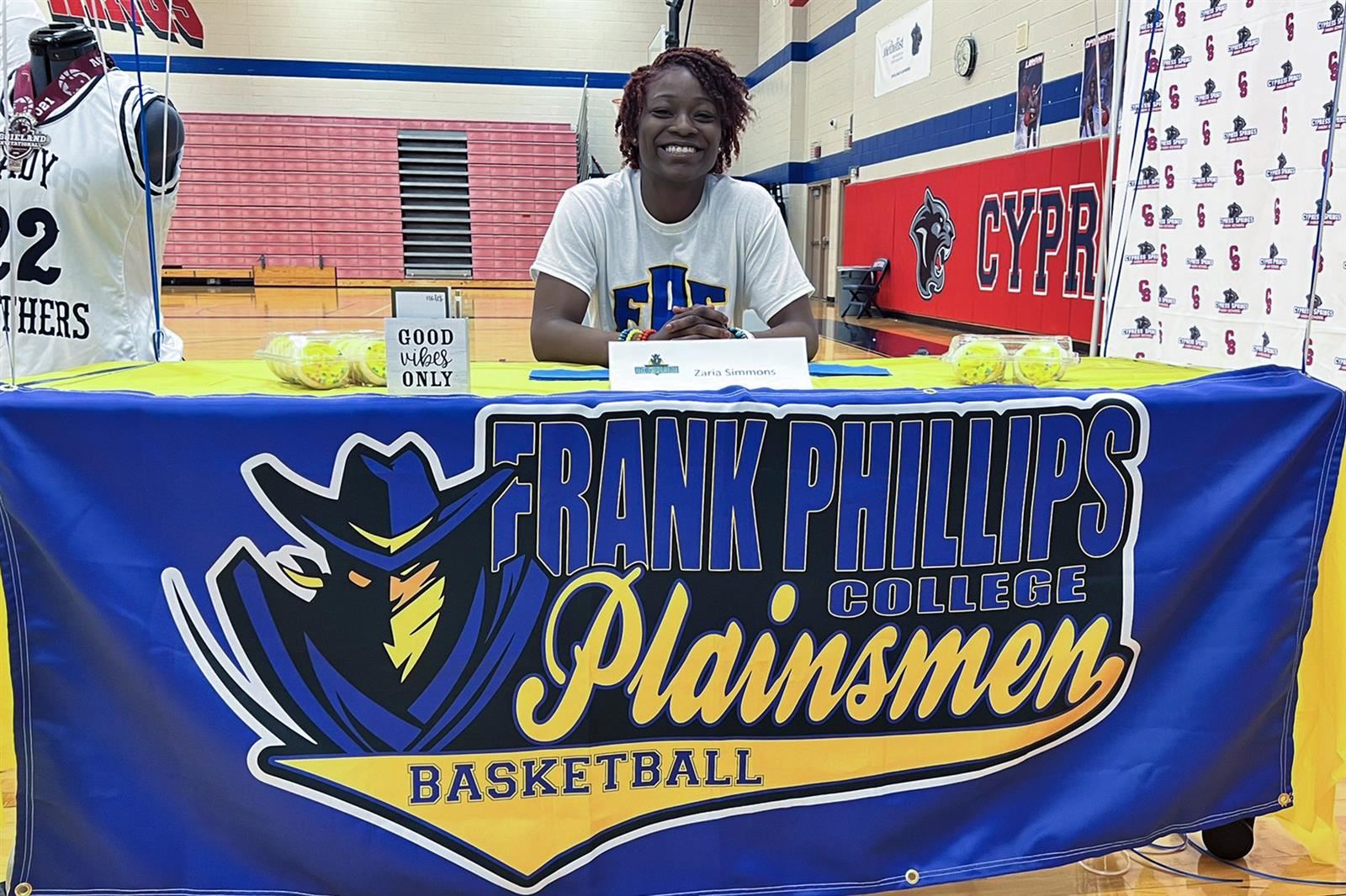 Cypress Springs High School senior Zaria Simmons signed a letter of intent to play basketball at Frank Phillips College.